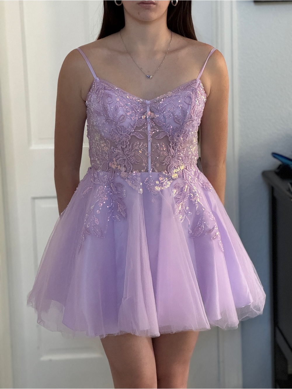 Windsor Lavender Lace Embellished Tulle Prom Dress